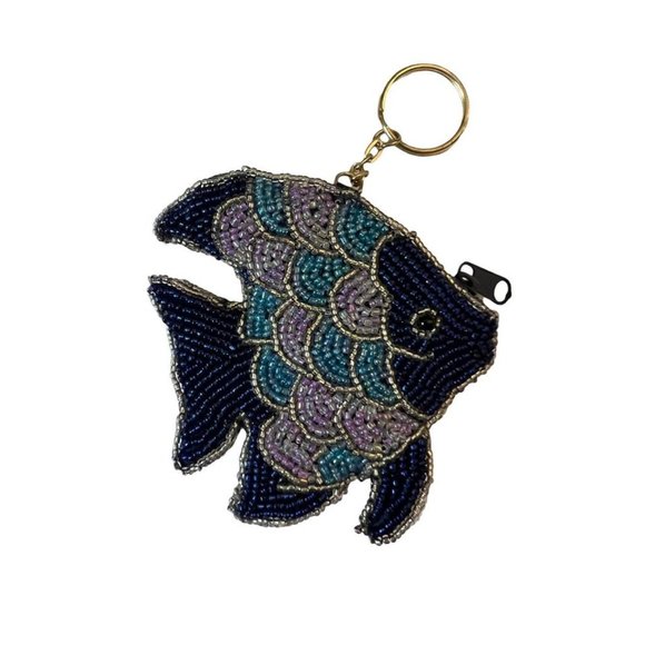 Beaded Coin Pouch Keychain Fish Flower American Flag Christmas Tree - Picture 4 of 8